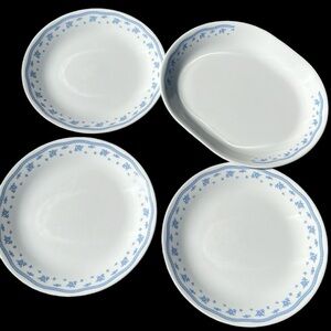 🍽️ Bundle Corelle Morning Blue Oval Platter & 3 Dinner Plates Corning, USA